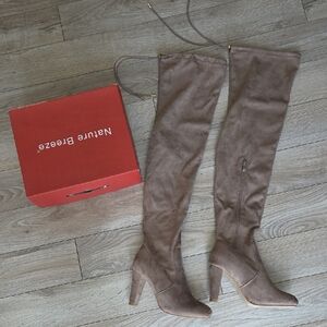 Nature Breeze Brown Over-the-Knee Boots High Heel Suede